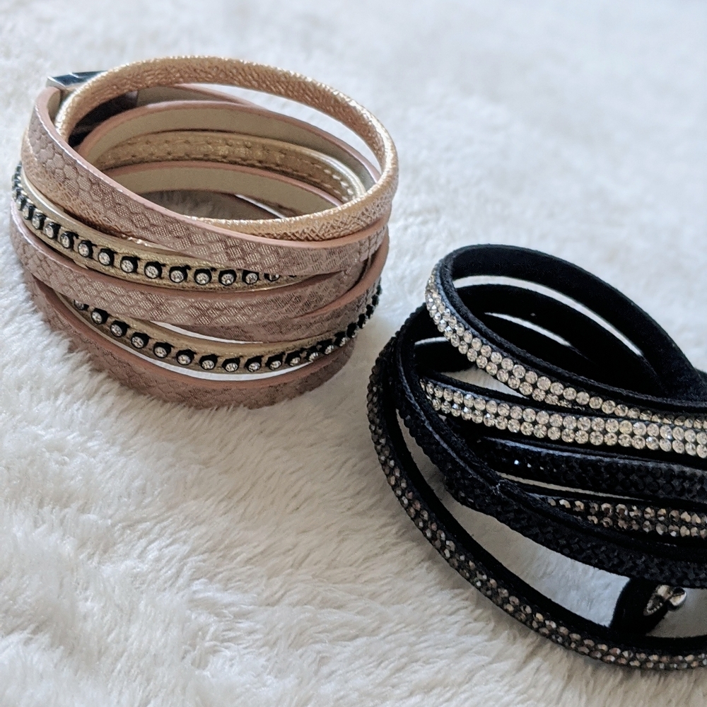 Leather & Suede Studded Wrap Bracelet Bundle